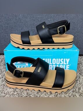 Reef Womens Kaia HI Buckle Sandals Black Tan Womens Size 8 CJ7025 NEW